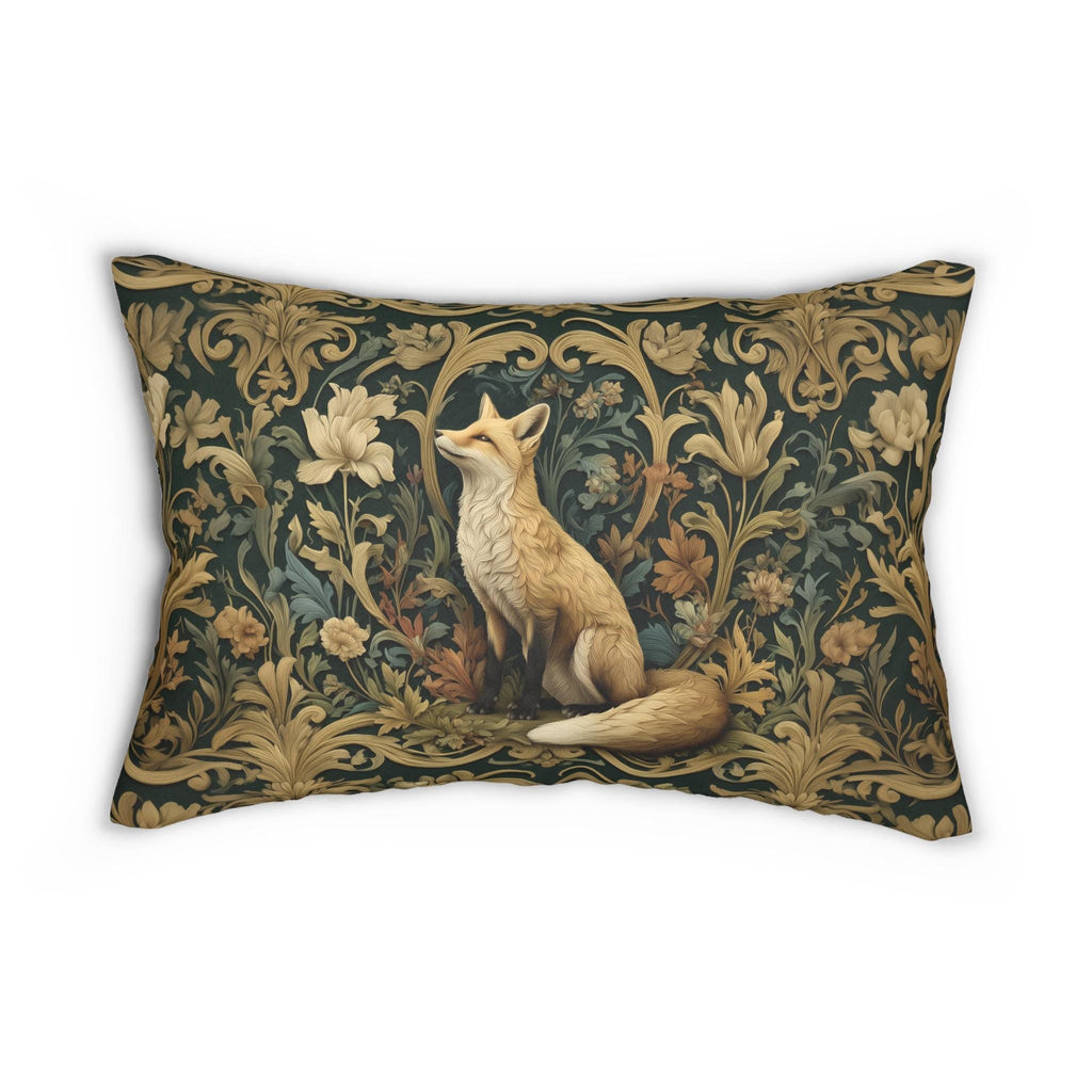 William Morris Fox Lumbar Pillow: Dark Woodland Botanical Arts & Crafts Decor