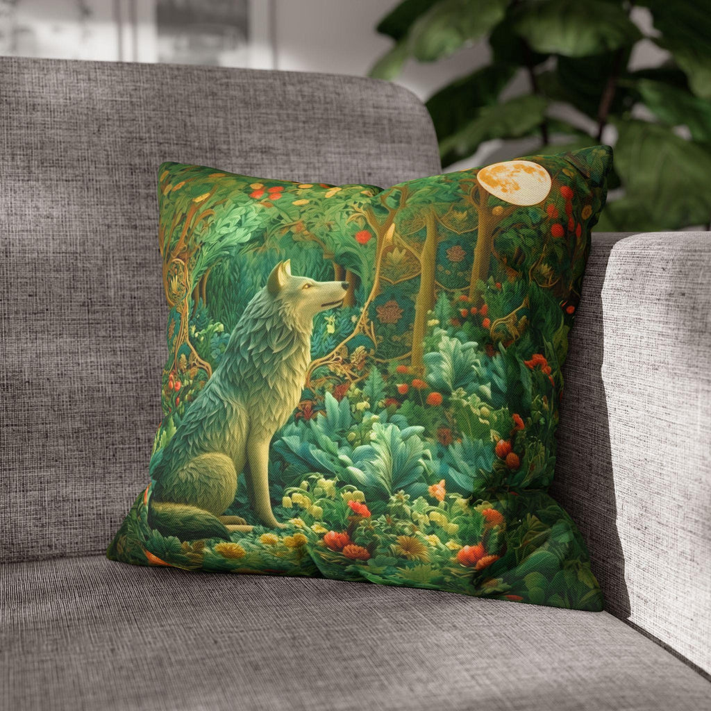 William Morris Inspired Pillow Cover: Full Moon Woodland Wolf Design