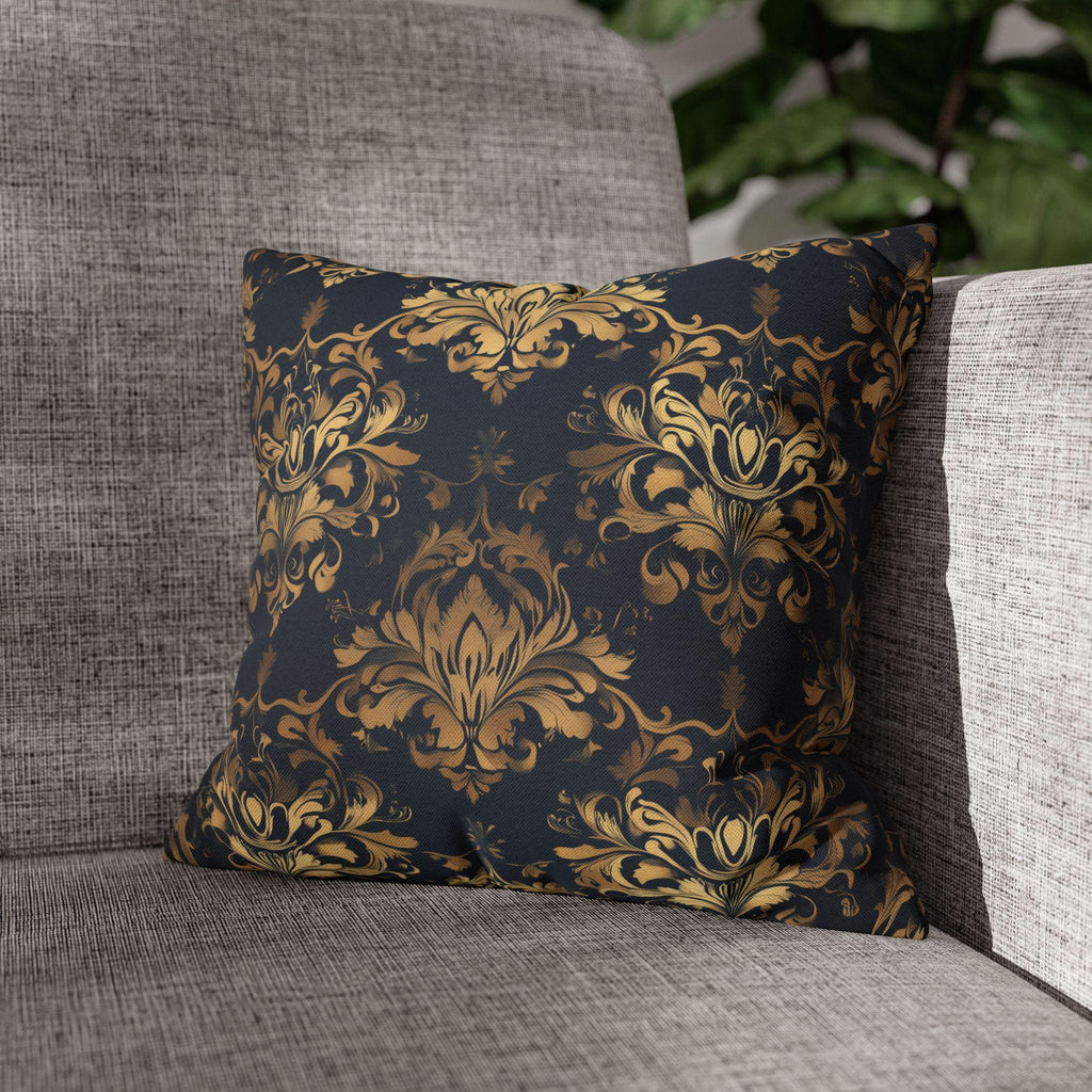 Gold Damask Medallion Pillow Cover: Elegant Navy Glam Decor
