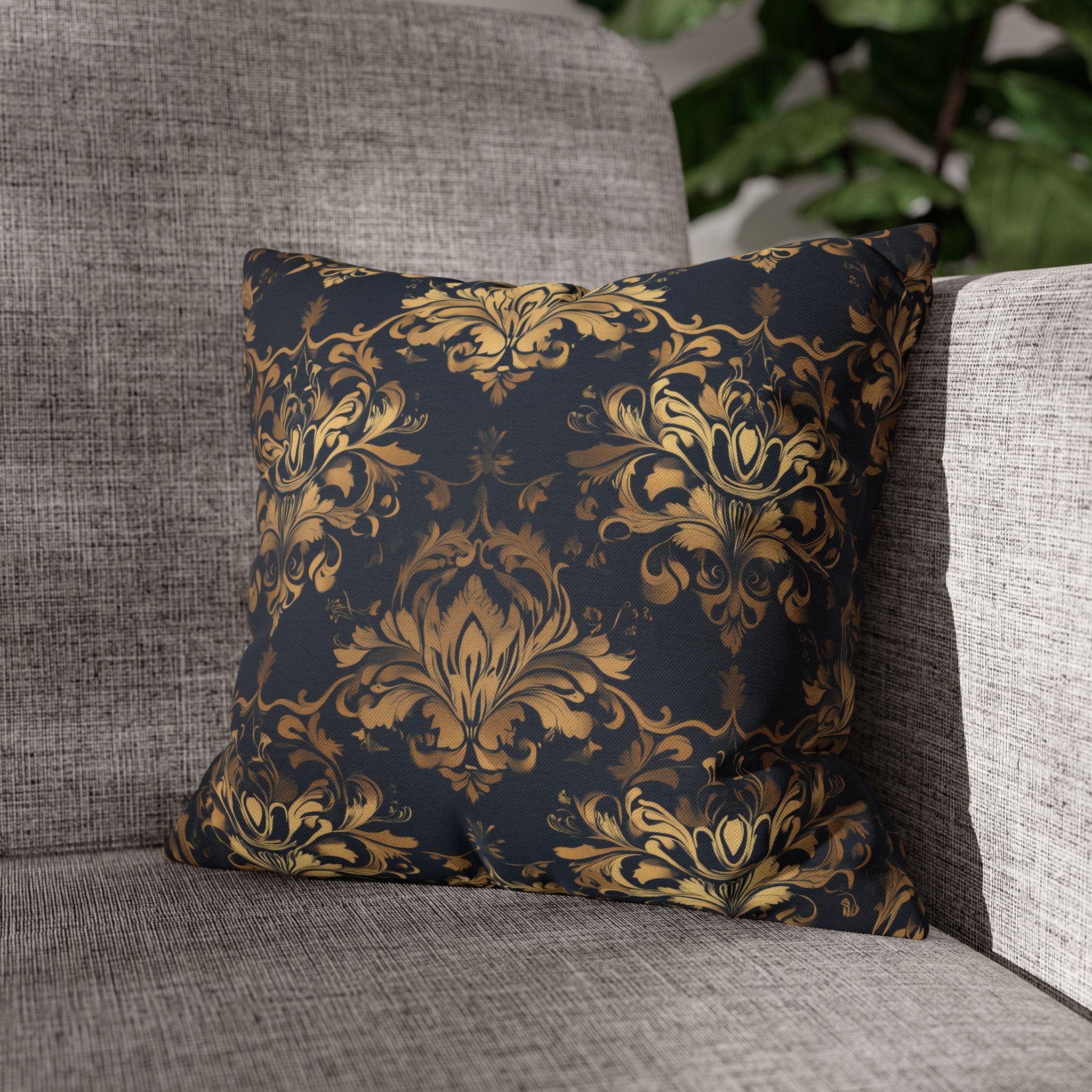Gold Damask Medallion Pillow Cover: Elegant Navy Glam Decor