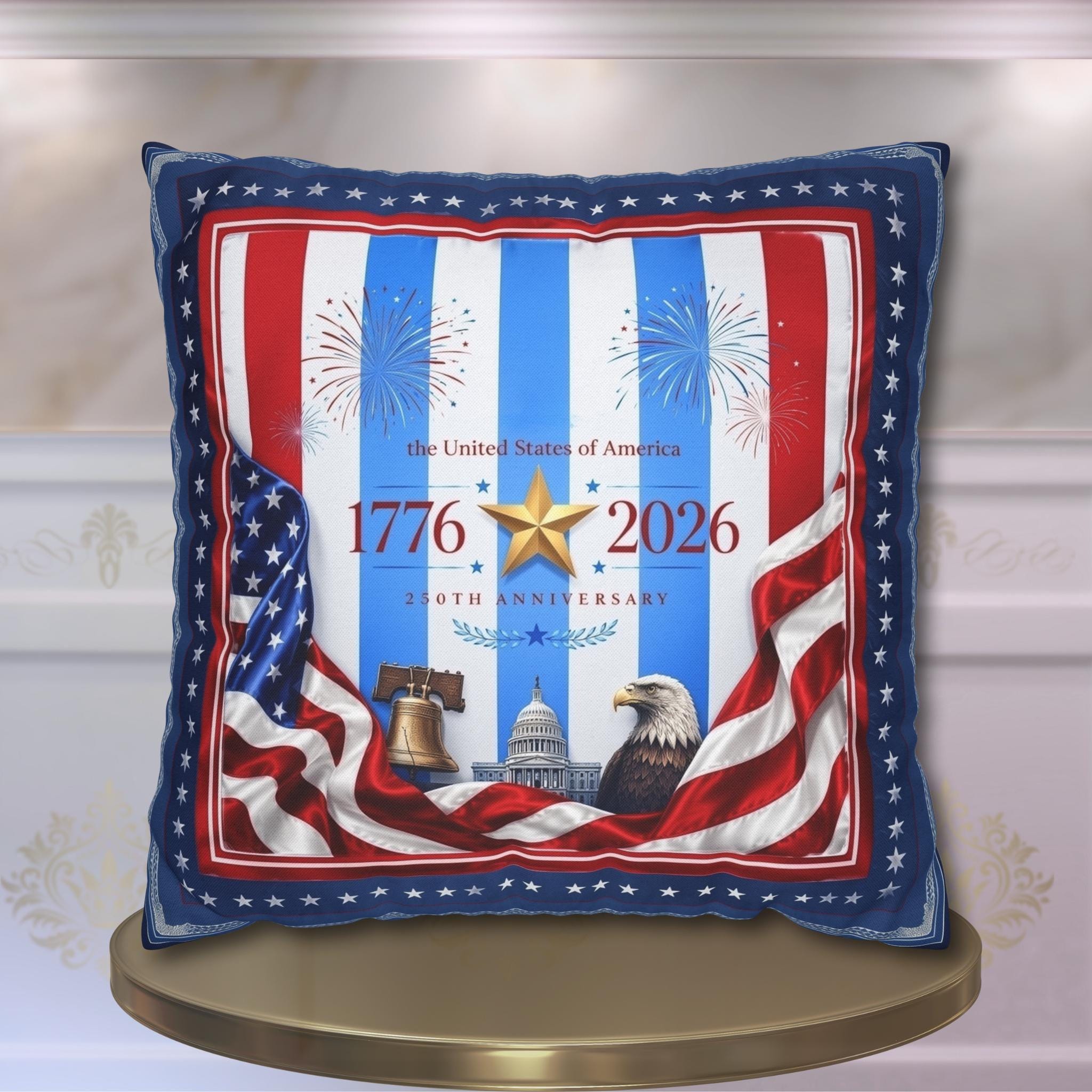 Patriotic Throw Pillow Cover: USA 250th Anniversary, 1776-2026 Limited Edition Decor