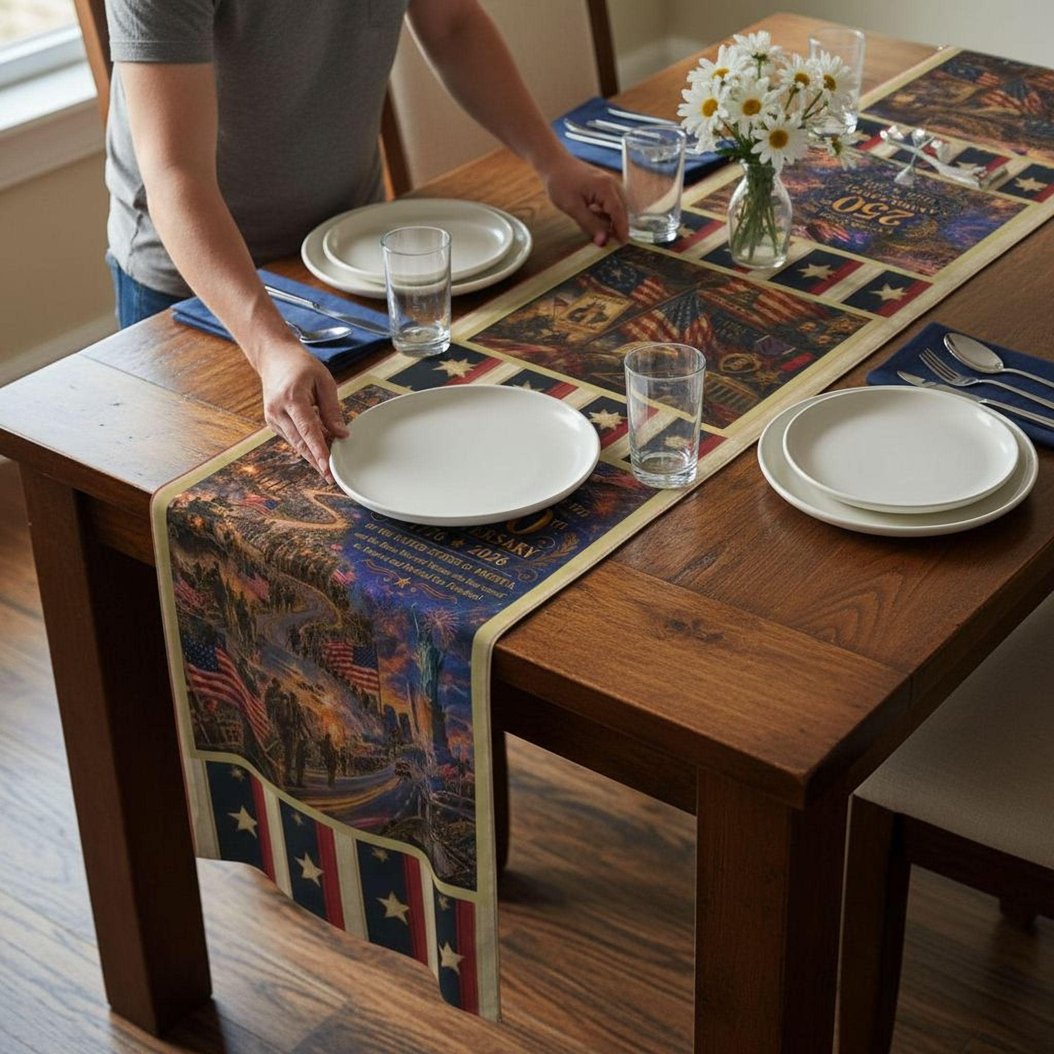 Patriotic Table Runner: Celebrating America's 250th Anniversary and Military Veterans