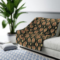 Ikat Fleece Throw Blanket, Red Green Gold Christmas Home Decor