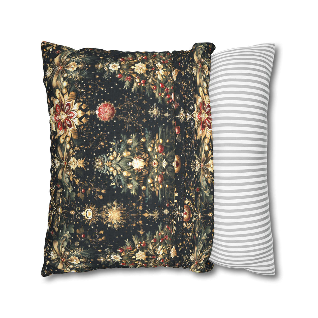 Christmas Tree Pillow Cover: Luxe Gold Red & Green on Deep Charcoal Holiday Decor