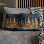 A Stary Night Christmas Pillow Cover, Paper Quilling-Inspired Design, Golden Trees Under a Winters night sky