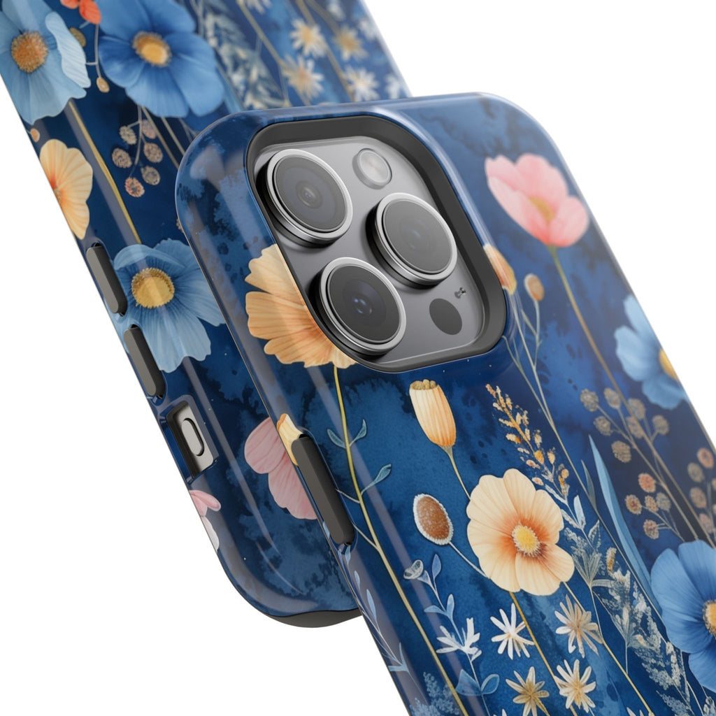 Blue Wildflower MagSafe iPhone Case: Dreamy Floral Design 14 15 16 Pro Plus Max