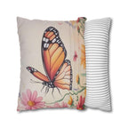 Monarch Butterfly Pillow Cover: Colorful Wildflower Garden on Soft Peach Background