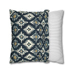 Traditional Ikat Style Pillow Cover | Dark Blue, White, Mustard Yellow | Geometric Design