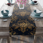 Navy and Gold Damask Table Runner: Elegant Medallion Print Dining Decor