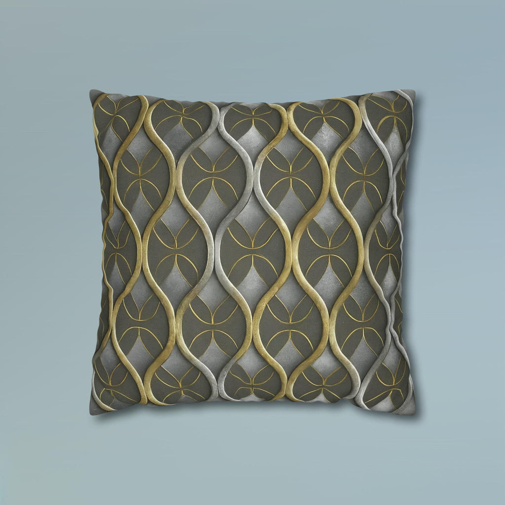 Art Deco Pillow Cover: Metallic Gold Trellis, Dark Gray Cushion