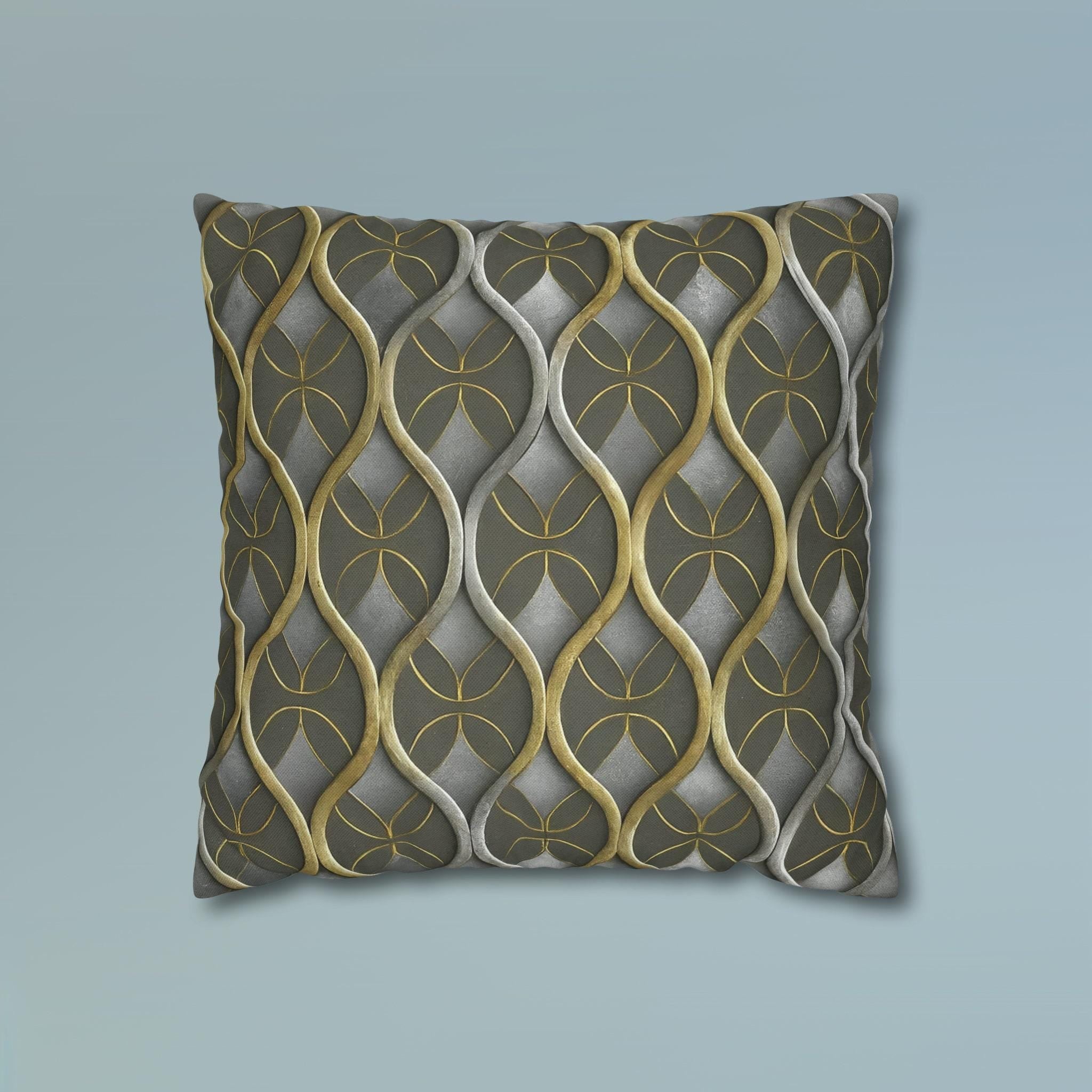 Art Deco Pillow Cover: Metallic Gold Trellis, Dark Gray Cushion