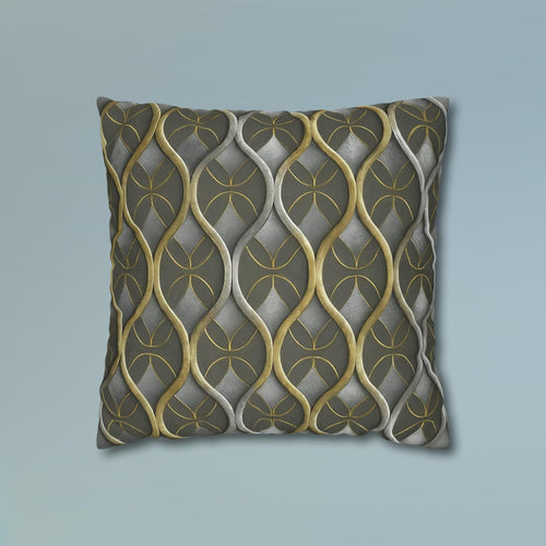 Art Deco Pillow Cover: Metallic Gold Trellis, Dark Gray Cushion