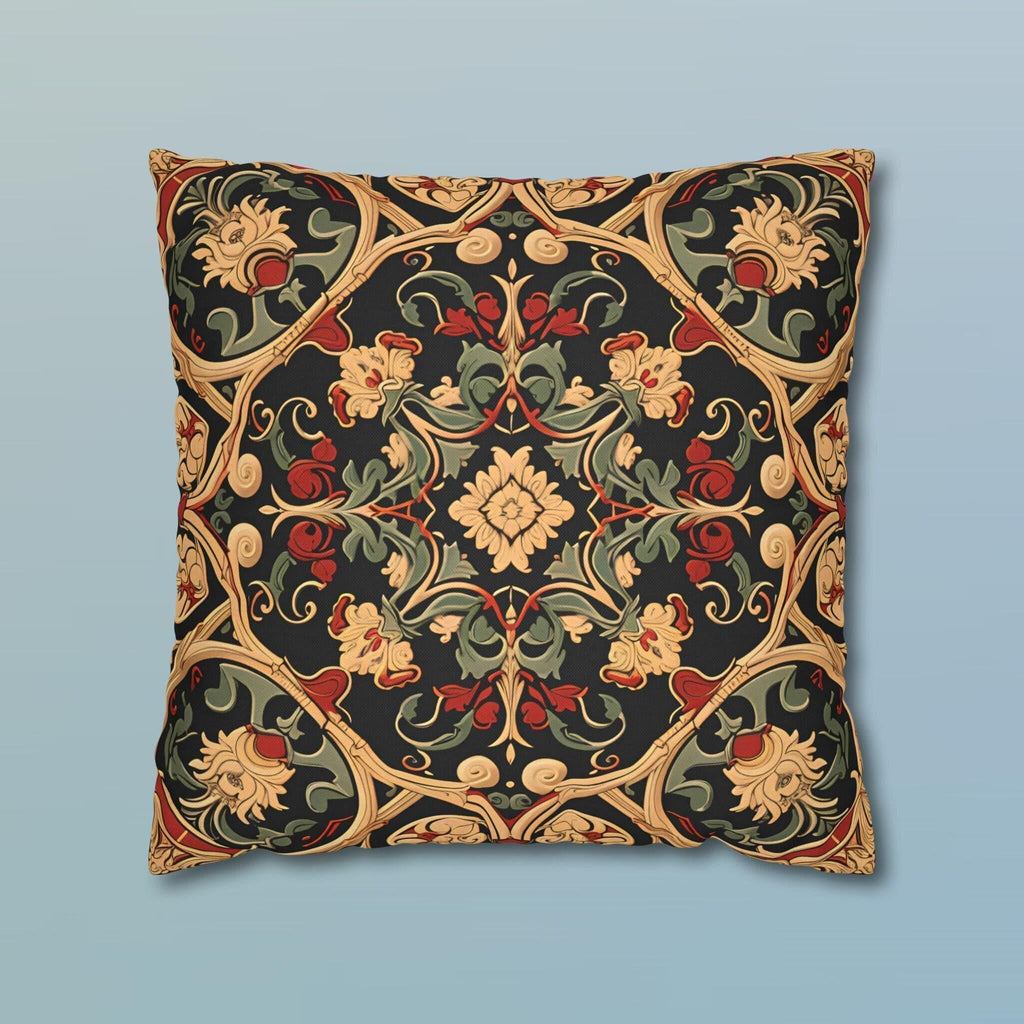Renaissance Floral Pillow Cover: Red, Green & Gold on Dark Ground