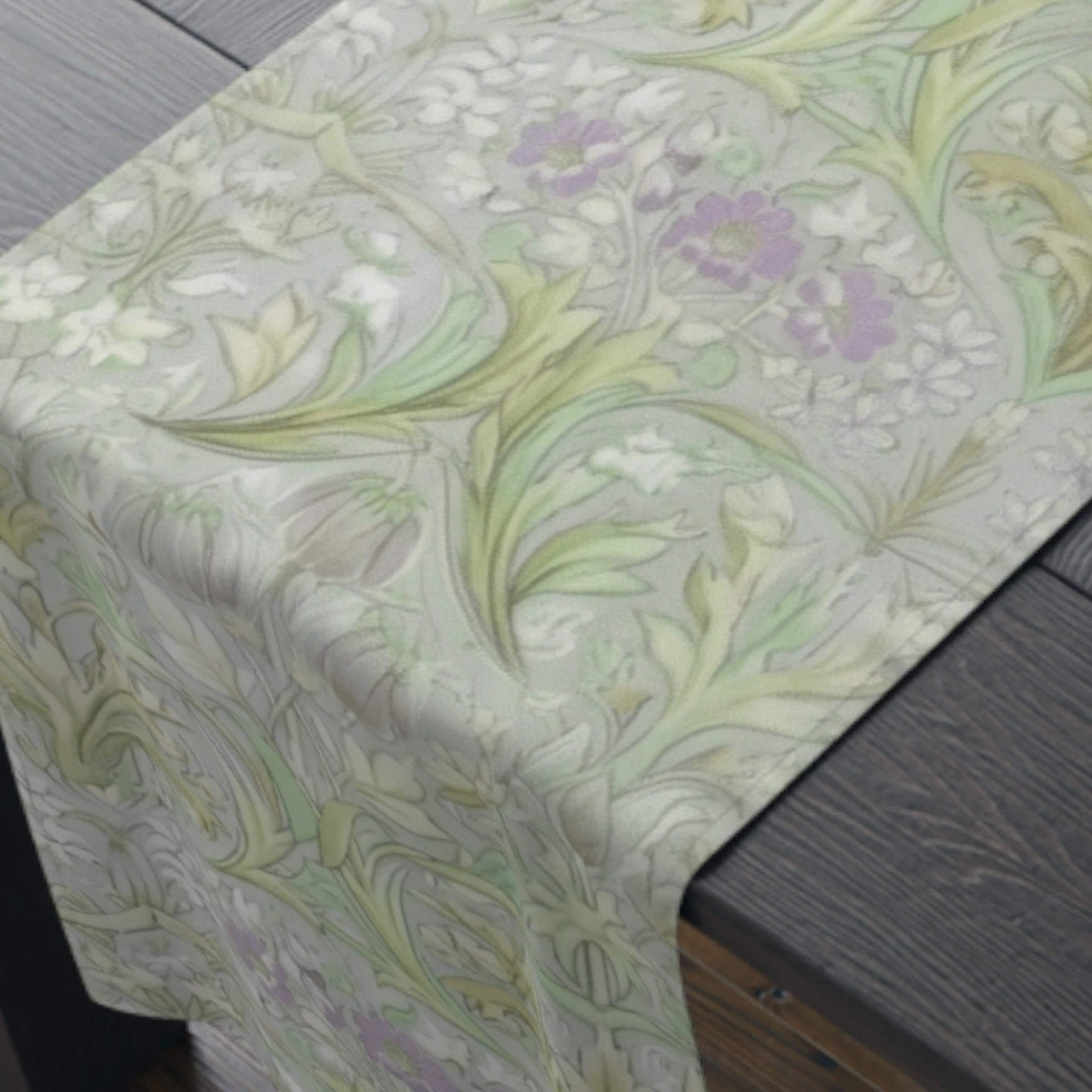 William Morris inspired Table Runner: Soft Sage Botanical with Muted Lavender