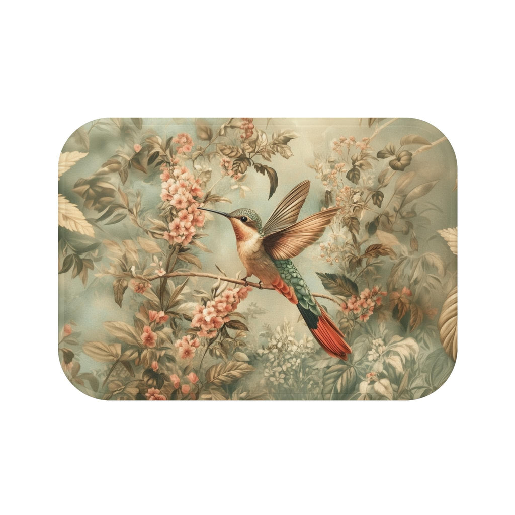 William Morris Botanical Bathmat: Sage Blush Teal Hummingbird Arts & Crafts Design
