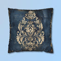 Navy Blue Damask Throw Pillow Cover: Vintage Style Gold Accent