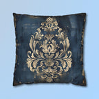 Navy Blue Damask Throw Pillow Cover: Vintage Style Gold Accent