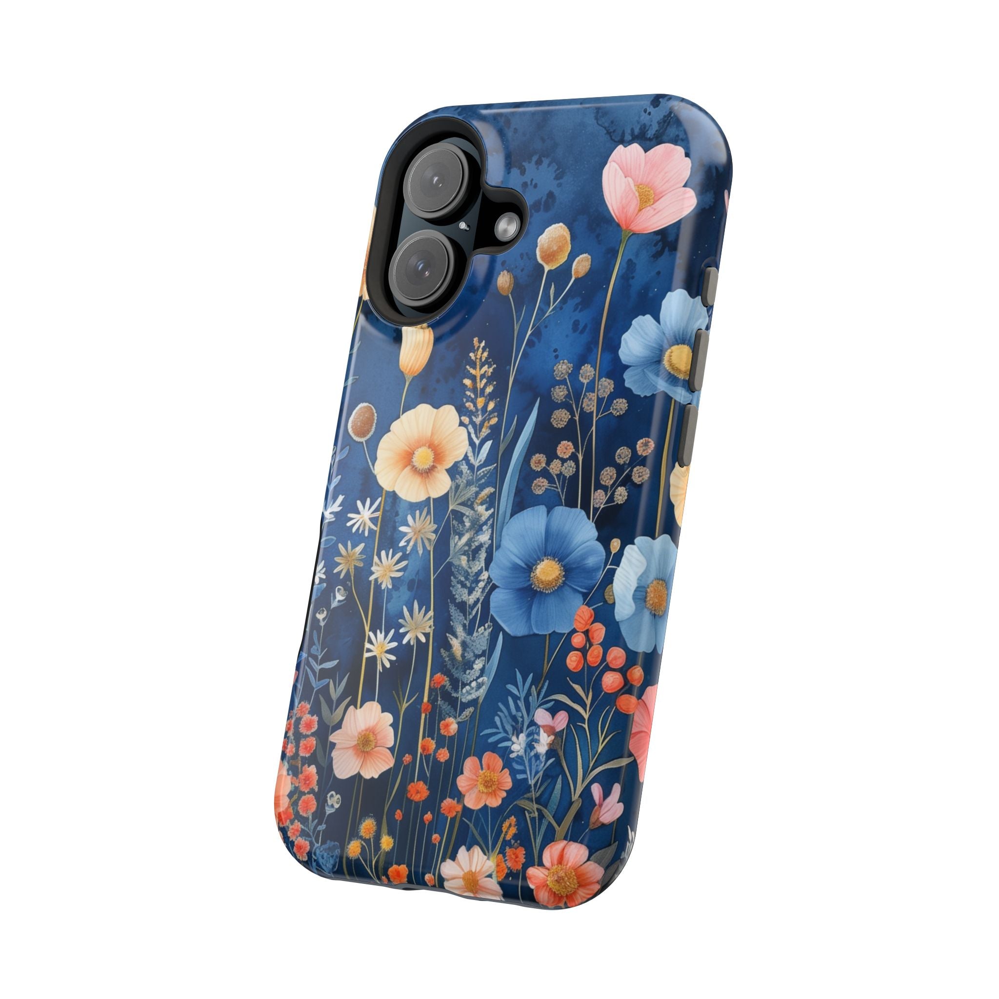 Blue Wildflower MagSafe iPhone Case: Dreamy Floral Design 14 15 16 Pro Plus Max