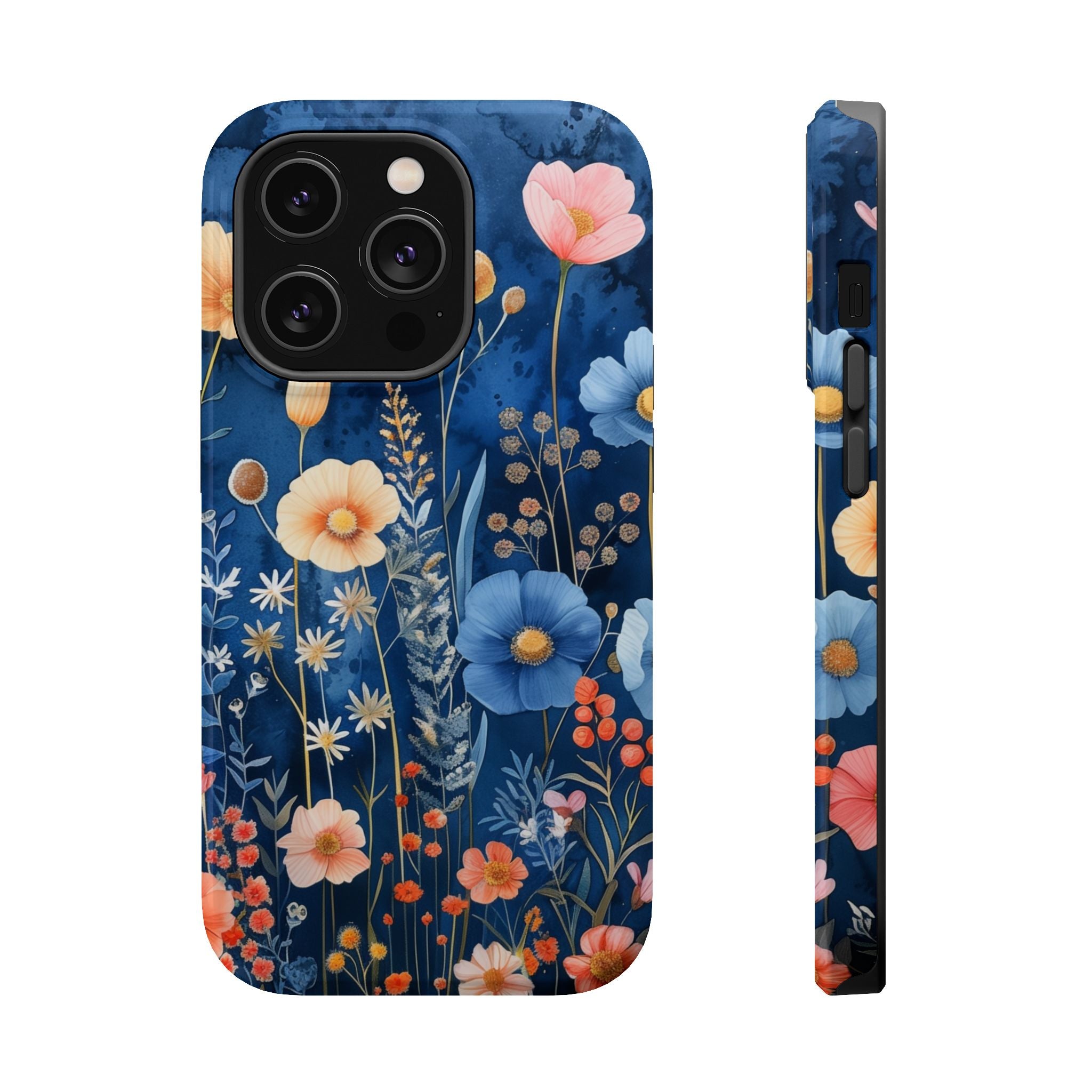 Blue Wildflower MagSafe iPhone Case: Dreamy Floral Design 14 15 16 Pro Plus Max
