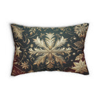 Snowflake Christmas  Lumbar Pillow, Burgundy & Green Ornate Design Lumbar Cushion
