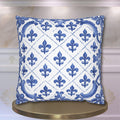 Fleur de Lis Pillow Cover: Blue & White French Tile Design