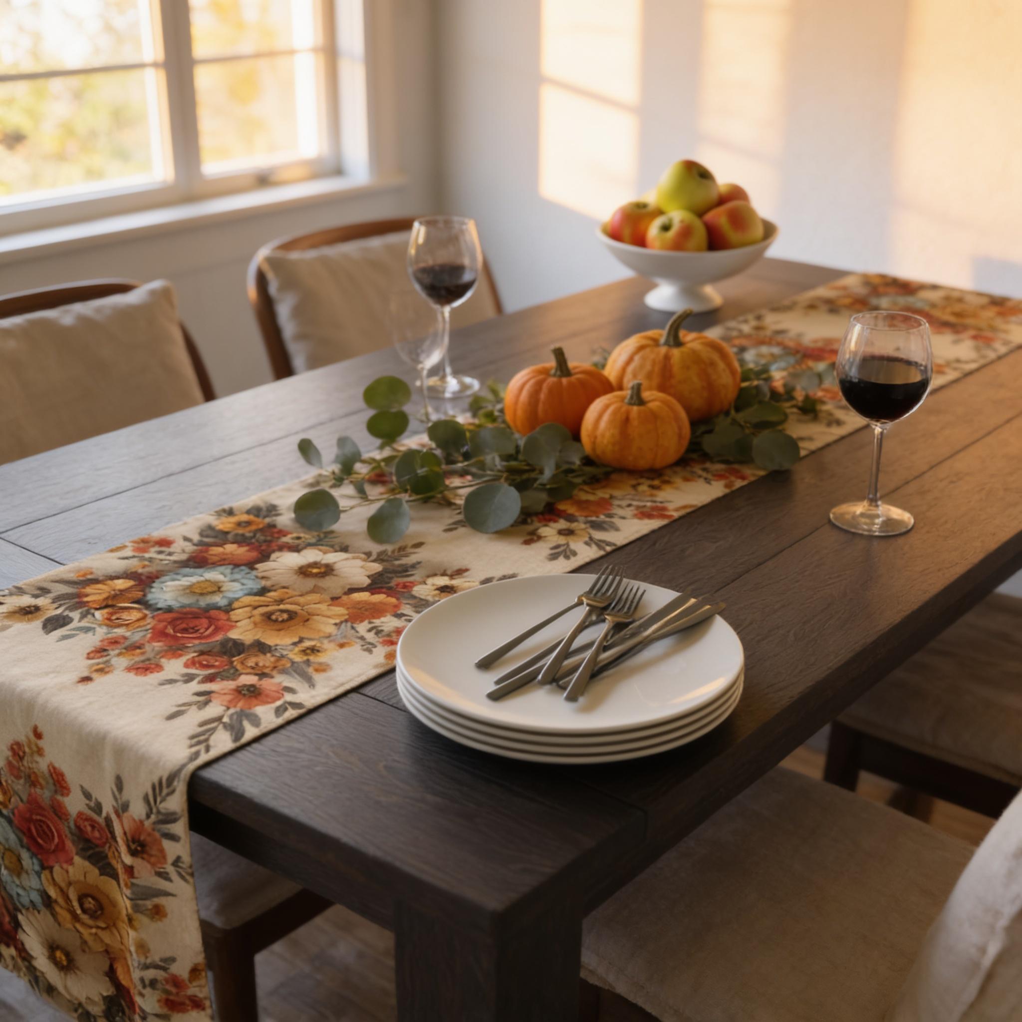 Autumn Table Runner, Floral Pattern, Fall Colors (16" x 72" or 90")