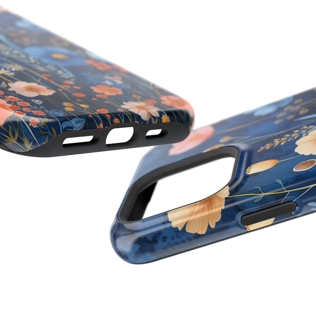 Blue Wildflower MagSafe iPhone Case: Dreamy Floral Design 14 15 16 Pro Plus Max
