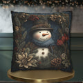 Winter Woodland Snowman Pillow Cover: William Morris Style with Pine, Florals & Vintage Charm