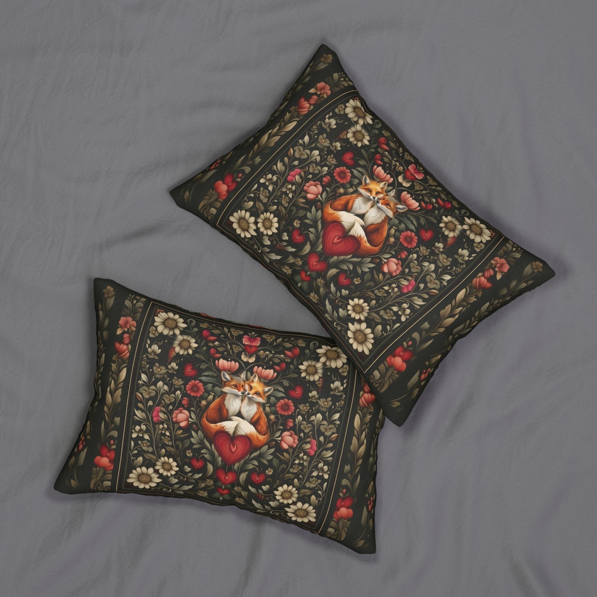 Fox Love William Morris Inspired Lumbar Pillow: Romantic Vintage Style Decor