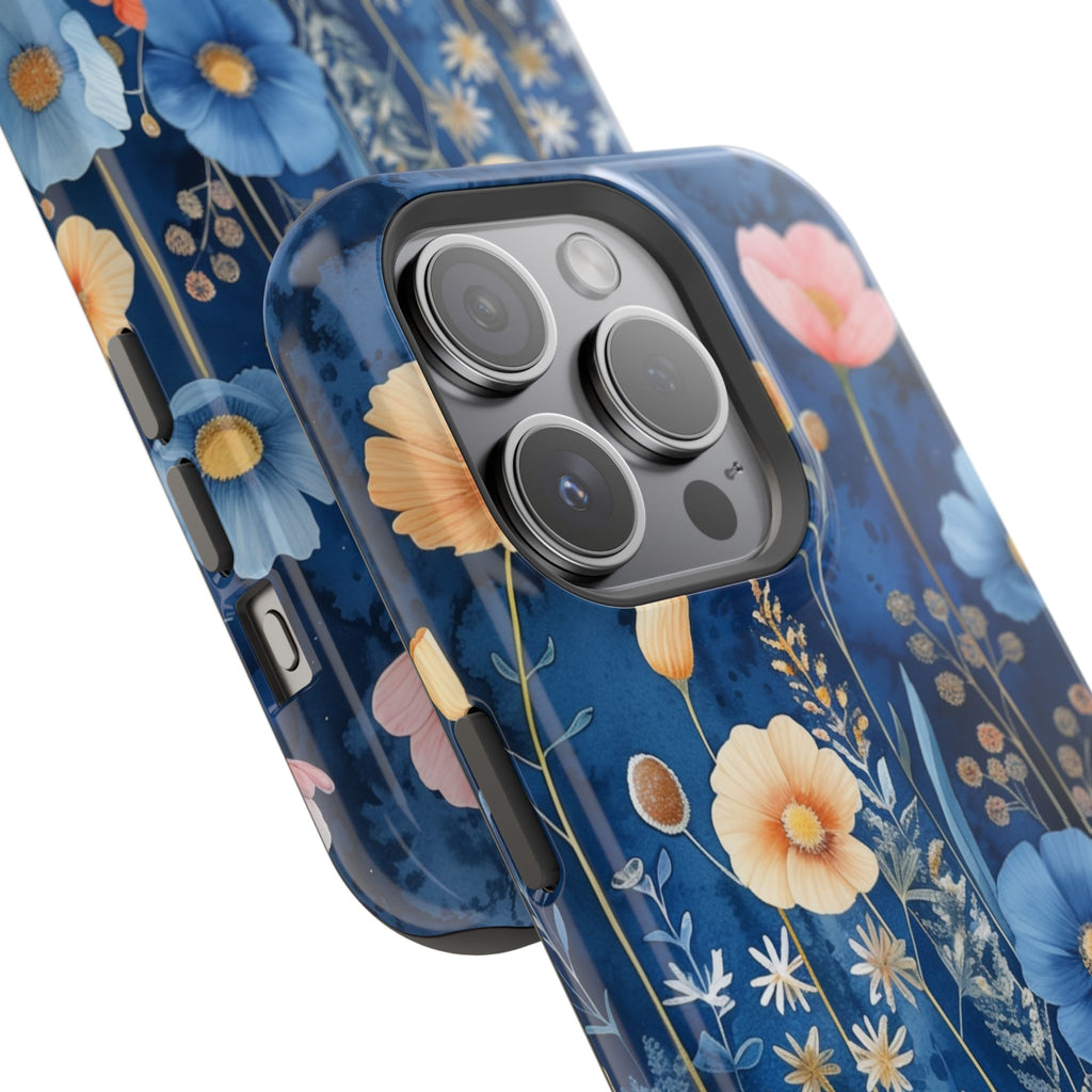 Blue Wildflower MagSafe iPhone Case: Dreamy Floral Design 14 15 16 Pro Plus Max