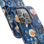 Blue Wildflower MagSafe iPhone Case: Dreamy Floral Design 14 15 16 Pro Plus Max