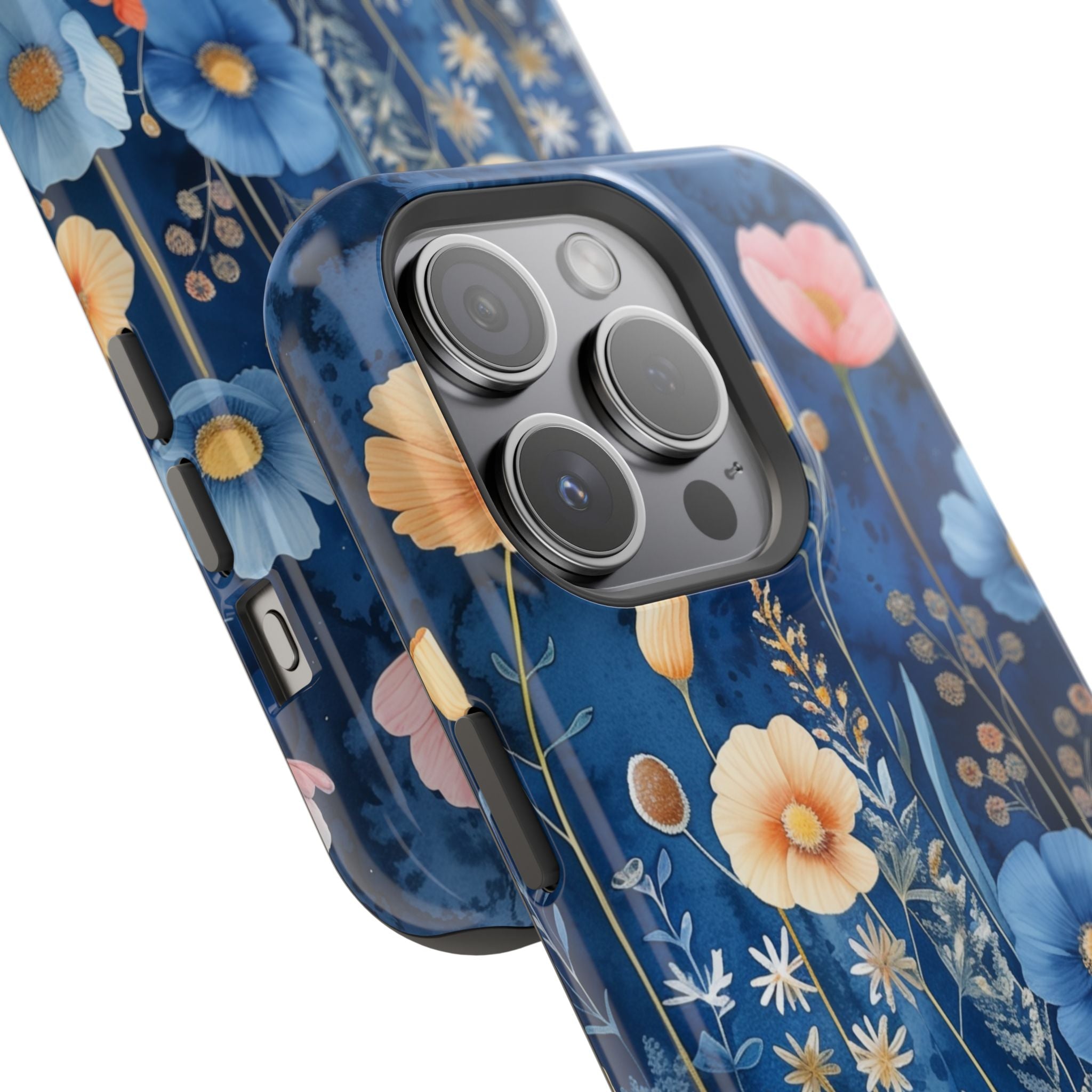 Blue Wildflower MagSafe iPhone Case: Dreamy Floral Design 14 15 16 Pro Plus Max