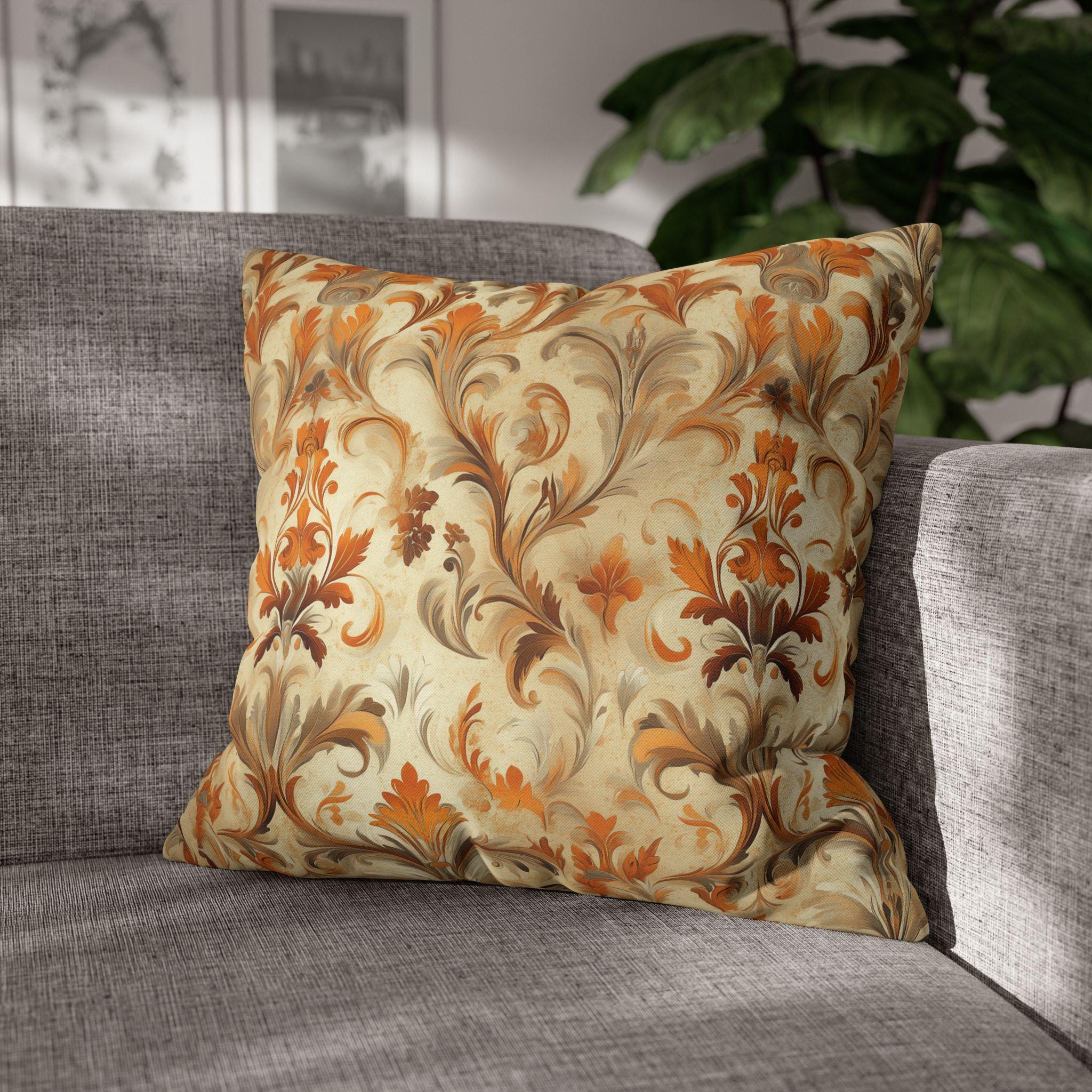 Autumn Damask Pillow Cover, Elegant Floral Design, Fall Home Decor