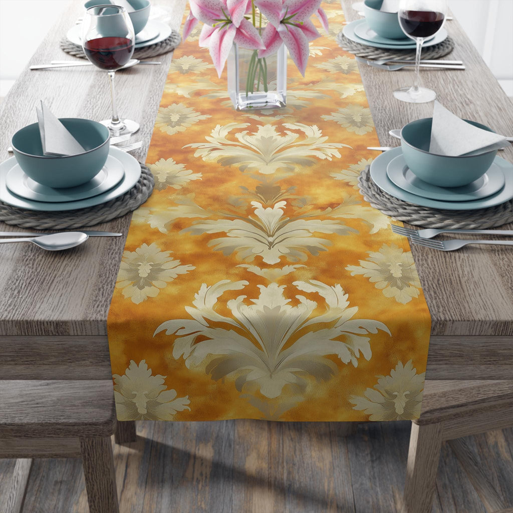 Damask Table Runner, Pumpkin Spice Fall Decor, Elegant Dining Accent