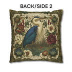 William Morris Style Heron Pillow Cover: Botanical Marsh Floral Art