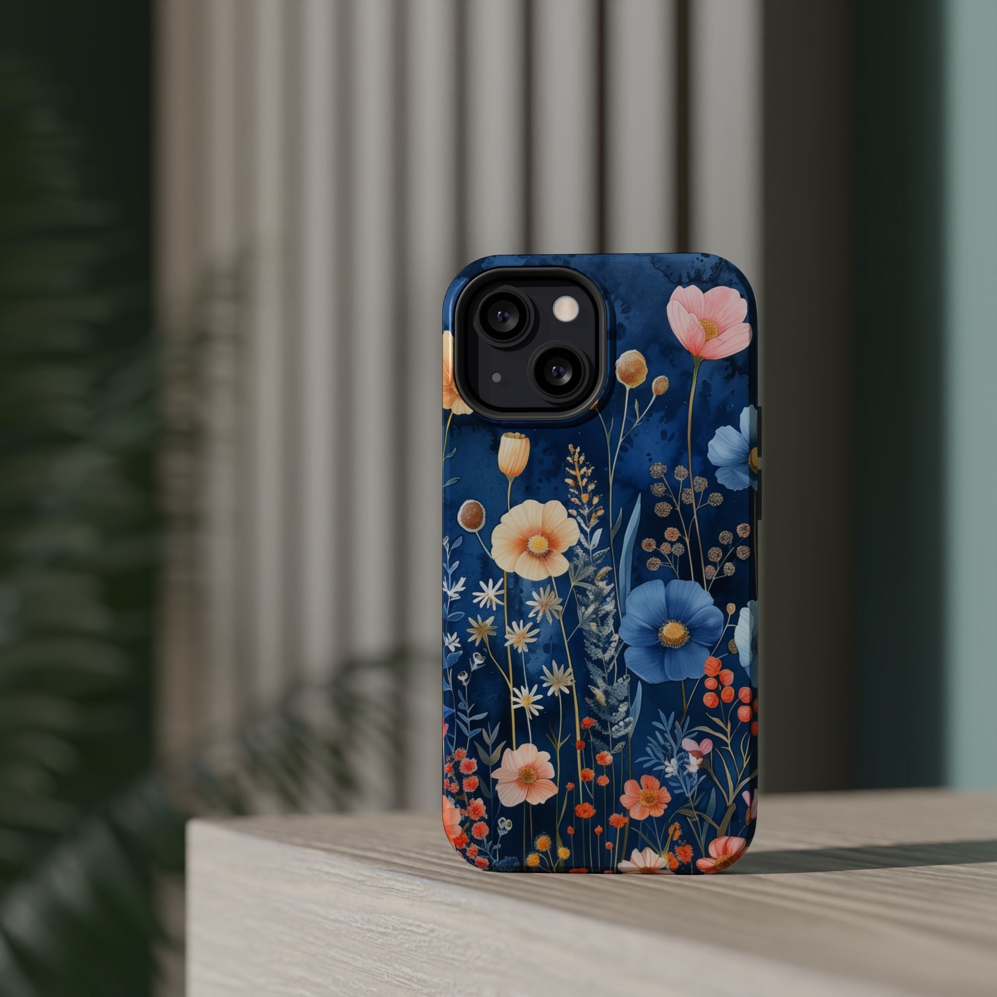 Blue Wildflower MagSafe iPhone Case: Dreamy Floral Design 14 15 16 Pro Plus Max