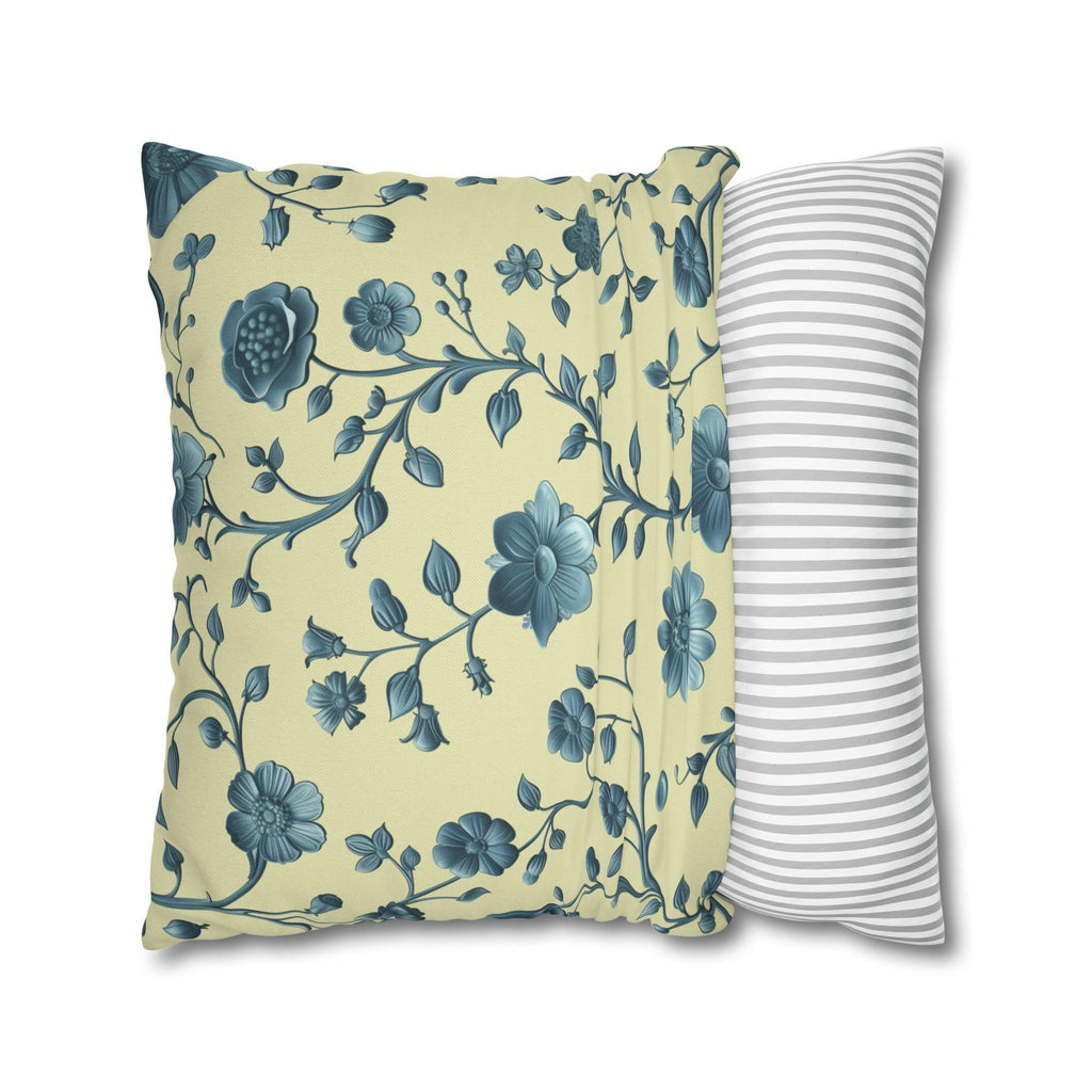 Elegant Chinoiserie Floral Pillow: Teal & Buttery Yellow Botanical Cushion for Classic or Modern Decor