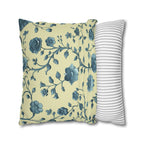 Elegant Chinoiserie Floral Pillow Cover: Teal & Buttery Yellow Botanical Cushion for Classic or Modern Decor