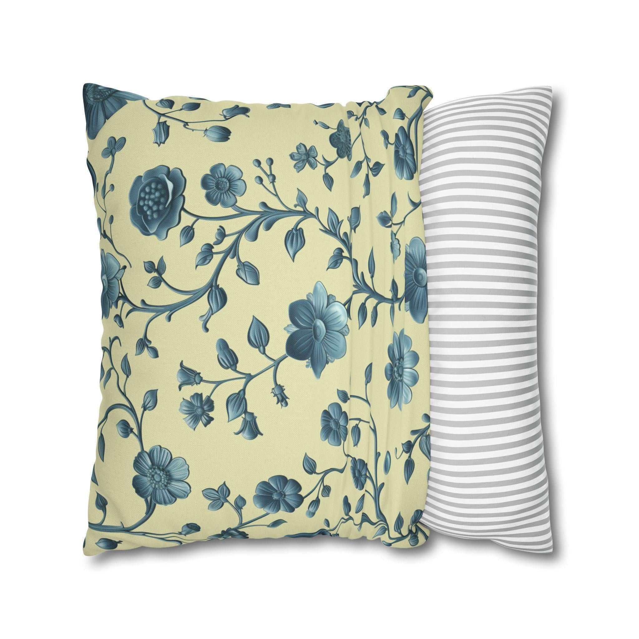Elegant Chinoiserie Floral Pillow: Teal & Buttery Yellow Botanical Cushion for Classic or Modern Decor