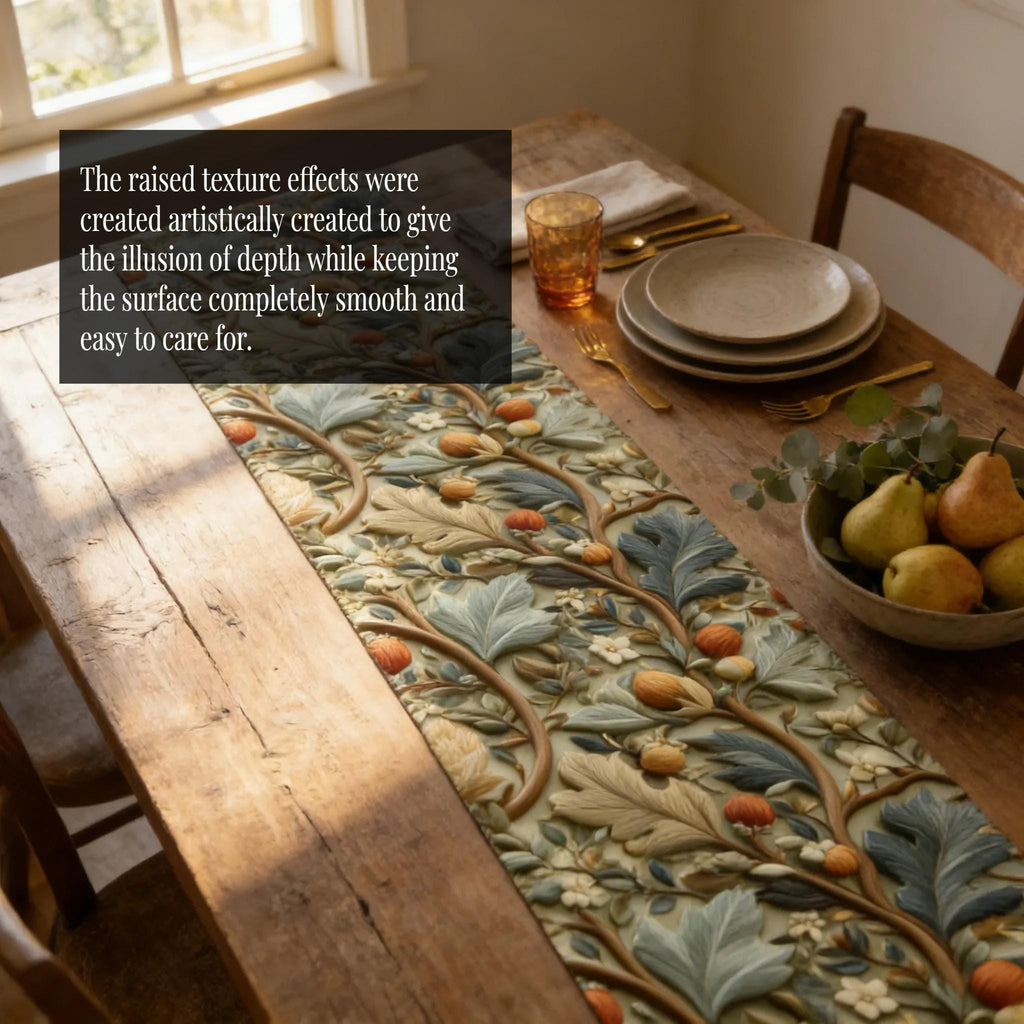 Autumn Table Runner: William Morris Inspired Botanical Vines Tapestry