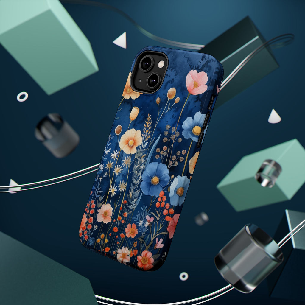 Blue Wildflower MagSafe iPhone Case: Dreamy Floral Design 14 15 16 Pro Plus Max