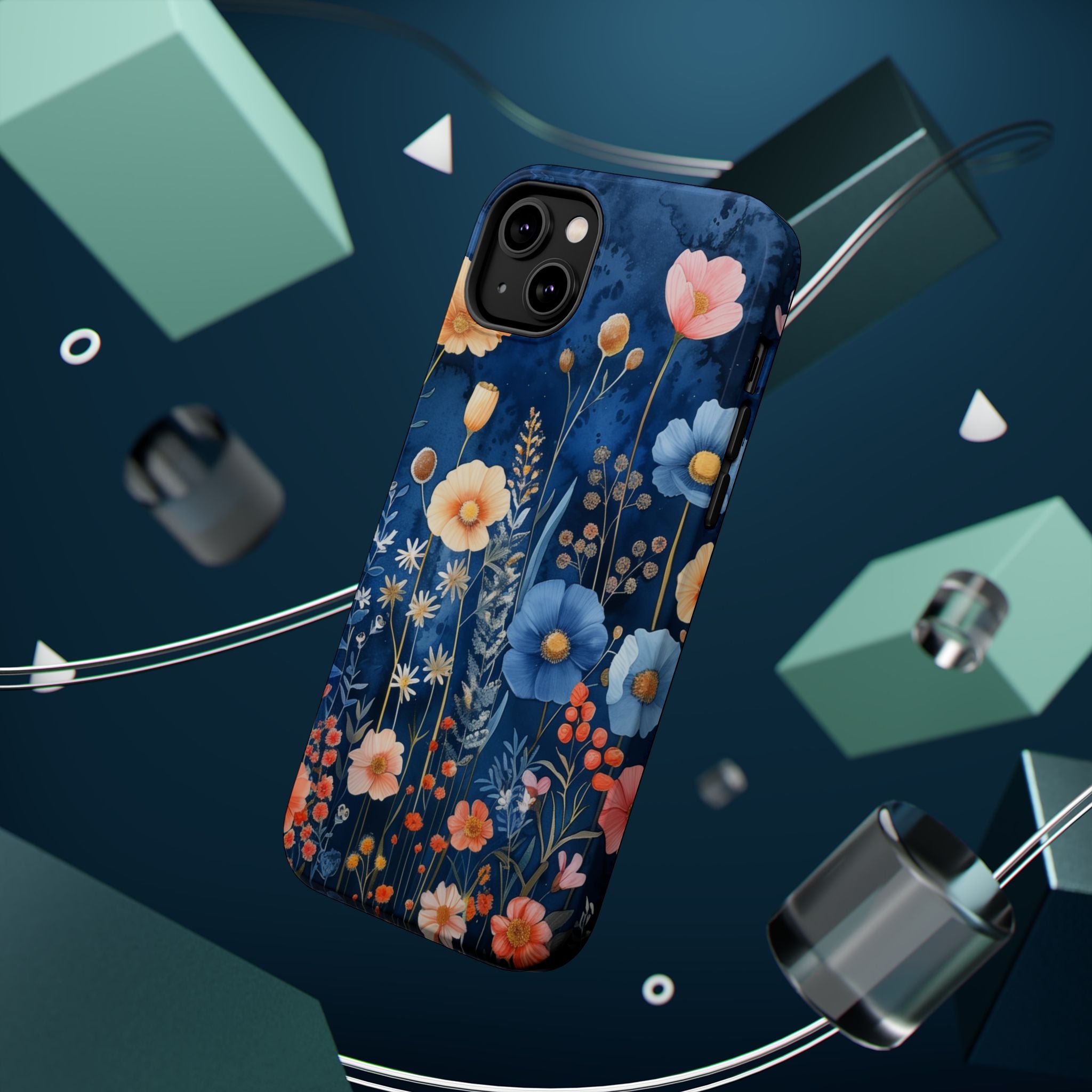Blue Wildflower MagSafe iPhone Case: Dreamy Floral Design 14 15 16 Pro Plus Max