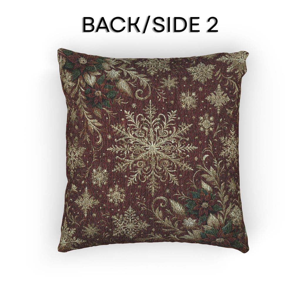 Snowflakes and Poinsettias Christmas Pillow : Red and Ivory-Gold Heritage Holiday Jacquard Woven Throw