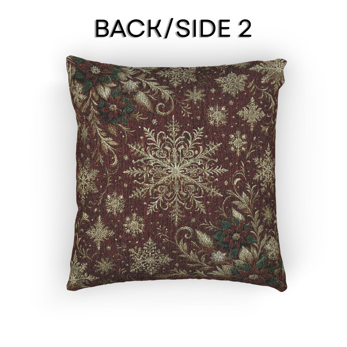 Snowflakes and Poinsettias Christmas Pillow : Red and Ivory-Gold Heritage Holiday Jacquard Woven Throw