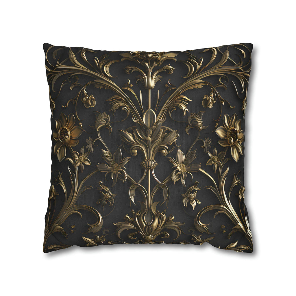 Luxurious Italian Baroque Pillow Cover: Golden Floral on Charcoal for Elegant Home Decor