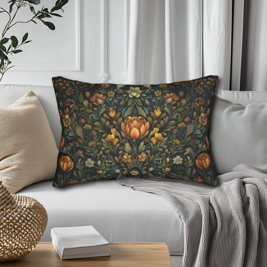 William Morris Botanical Lumbar Pillow: Golden Ochre Floral Tapestry