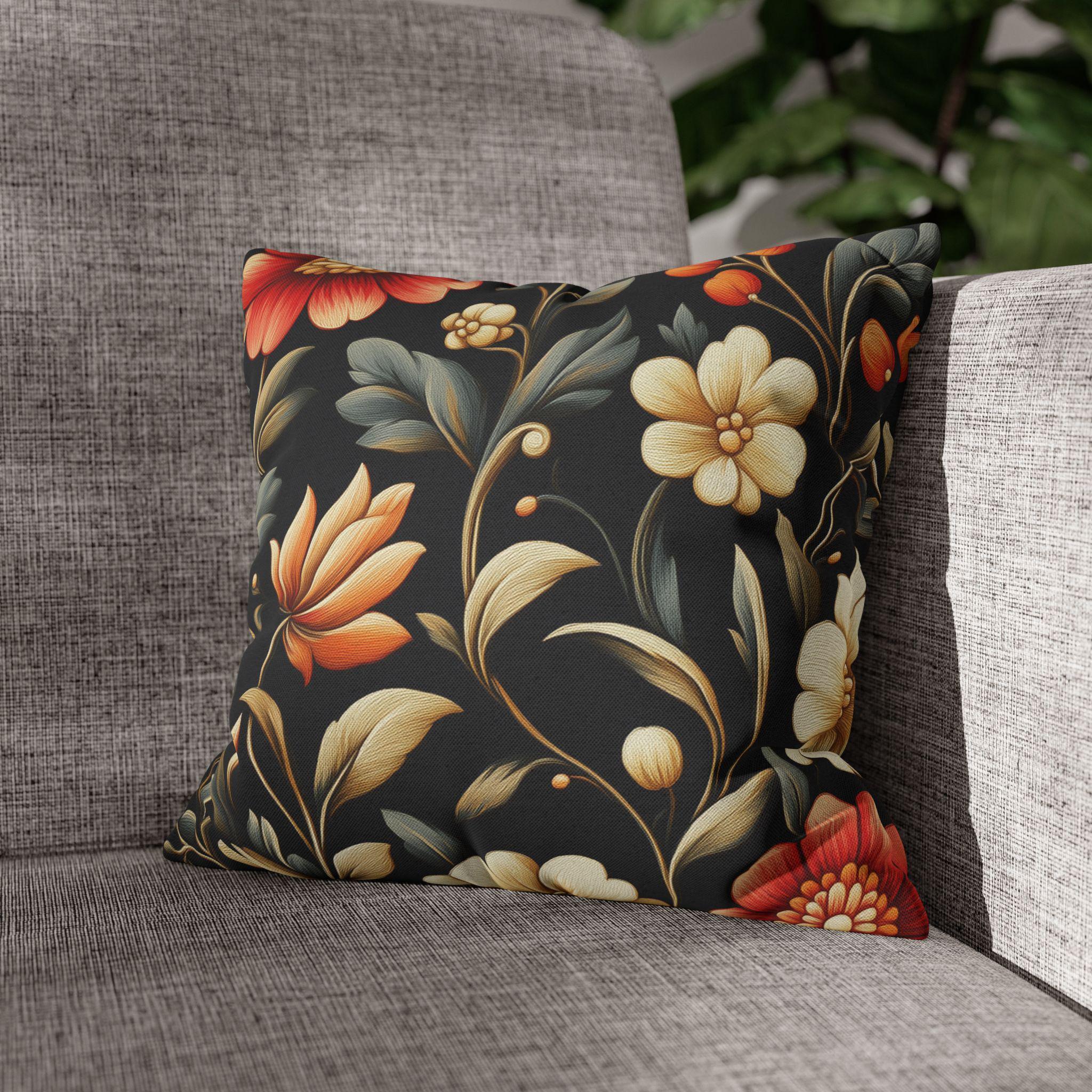 Botanical Autumn Pillow Cover, Vintage Style Floral Design