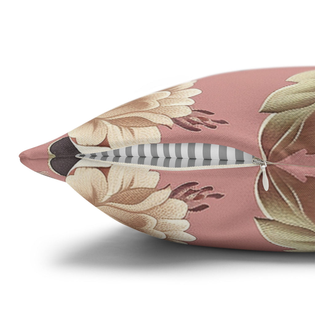 Rococo-Inspired Floral Pillow Cover: Dusty Pink Elegance with Mauve, Cream, Peach & Green Blooms