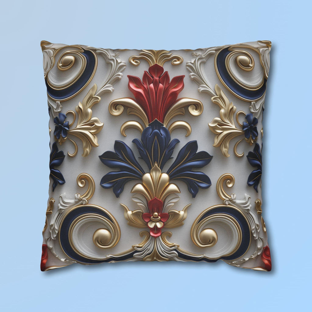Baroque Floral Pillow Cover: Red, Blue, Gold Foliate Motifs
