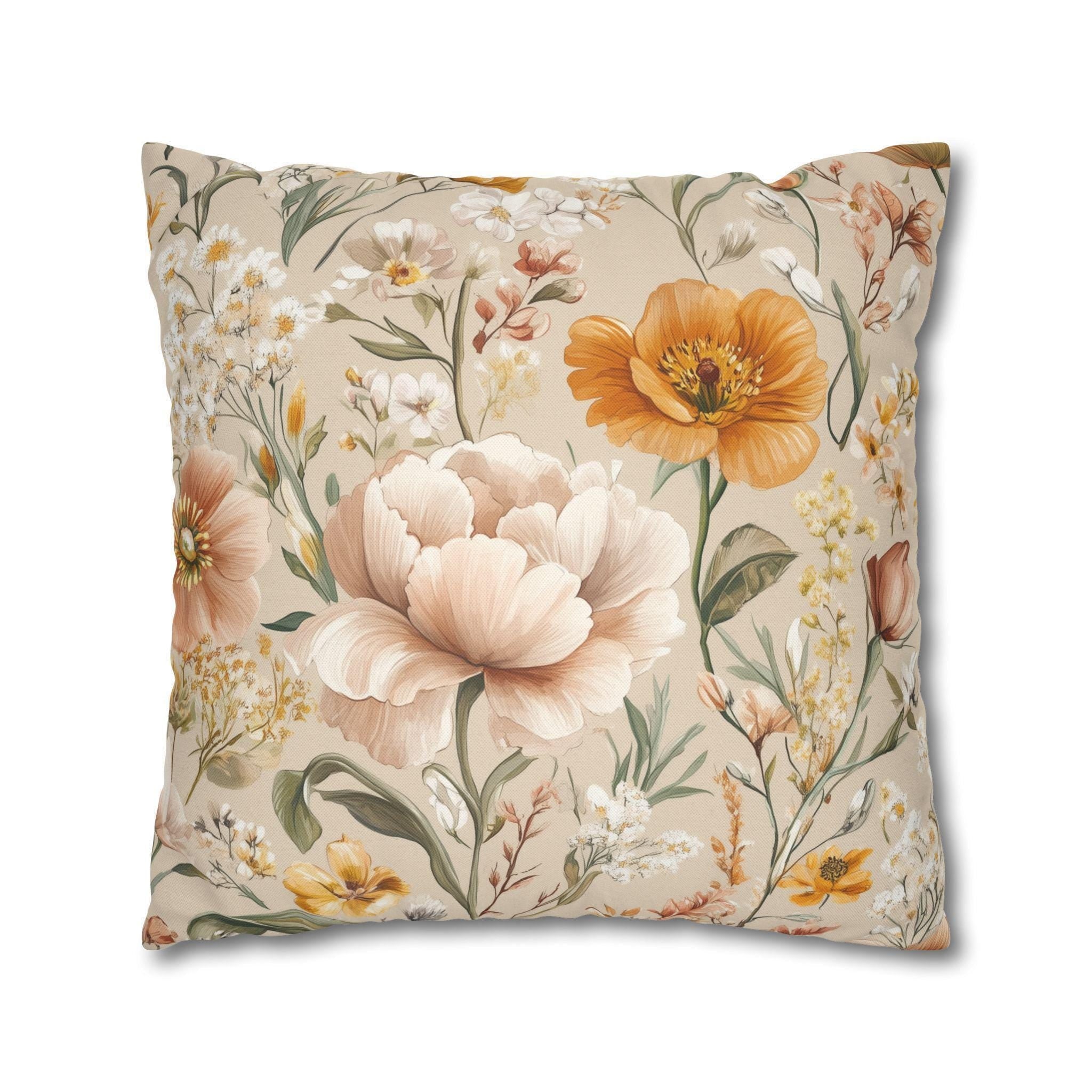 Botanical Pillow Cover: Apricot, Honey, Sage on Warm Neutral Background